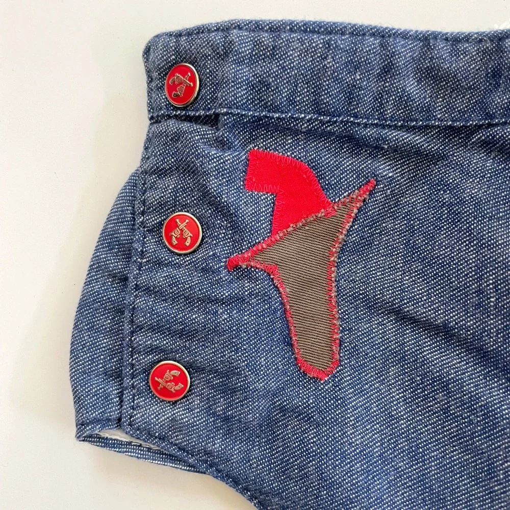 Vintage 60s Red Bandana Western Shirt Chambray Diaper Cover Set 2PC Americana
